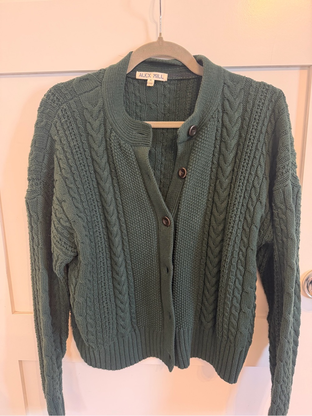 Alex Mill Dark Green Cable Knit Button-Up Cardigan